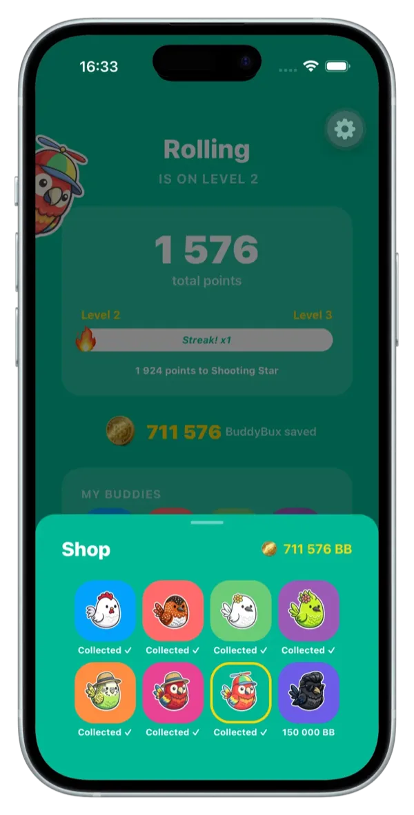 8 collectable Buddies to earn in the app